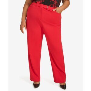 Calvin Klein Womens Plus High Rise Straight Leg Pants Red Size 20W NWT